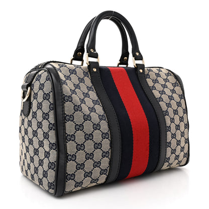 Gucci Monogram Selleria Calfskin Vintage Web Medium Boston Beige Blue 3 of 13