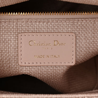 Christian Dior Raffia Woven Cannage Embroidered Medium Lady D-Lite Light Pink Black 6 of 10