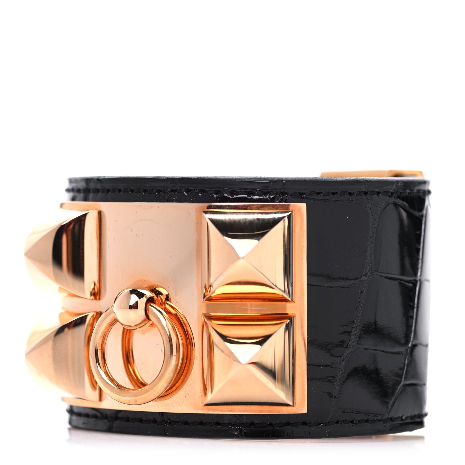 Hermes Shiny Alligator Collier de Chien CDC Bracelet T2 Black 1 of 10