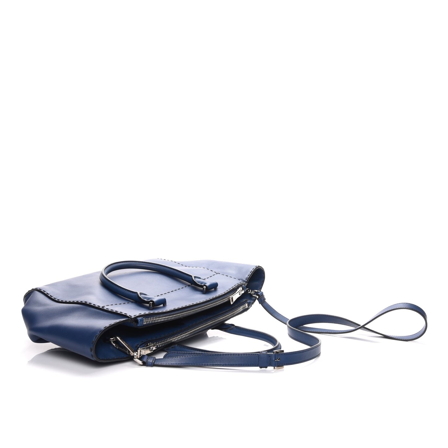 City Calf Small Hand Stitched Galleria Double Zip Tote Bleuette