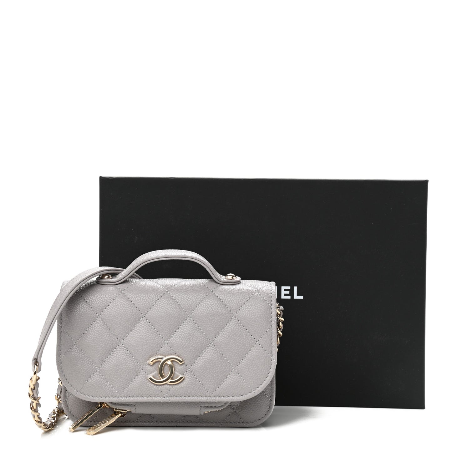 Caviar Quilted Mini Business Affinity Flap Grey