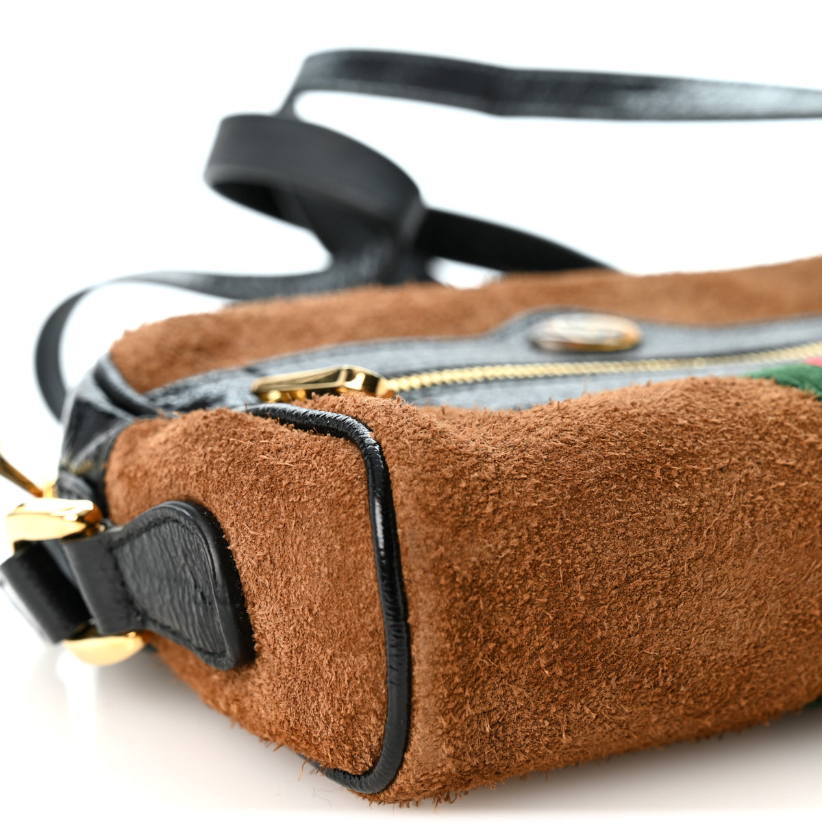 Suede Patent Web Mini Ophidia Shoulder Bag Nocciola Black