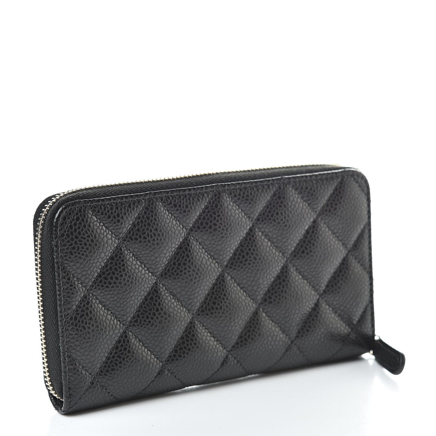 Caviar Quilted Small Zip Around Wallet Black