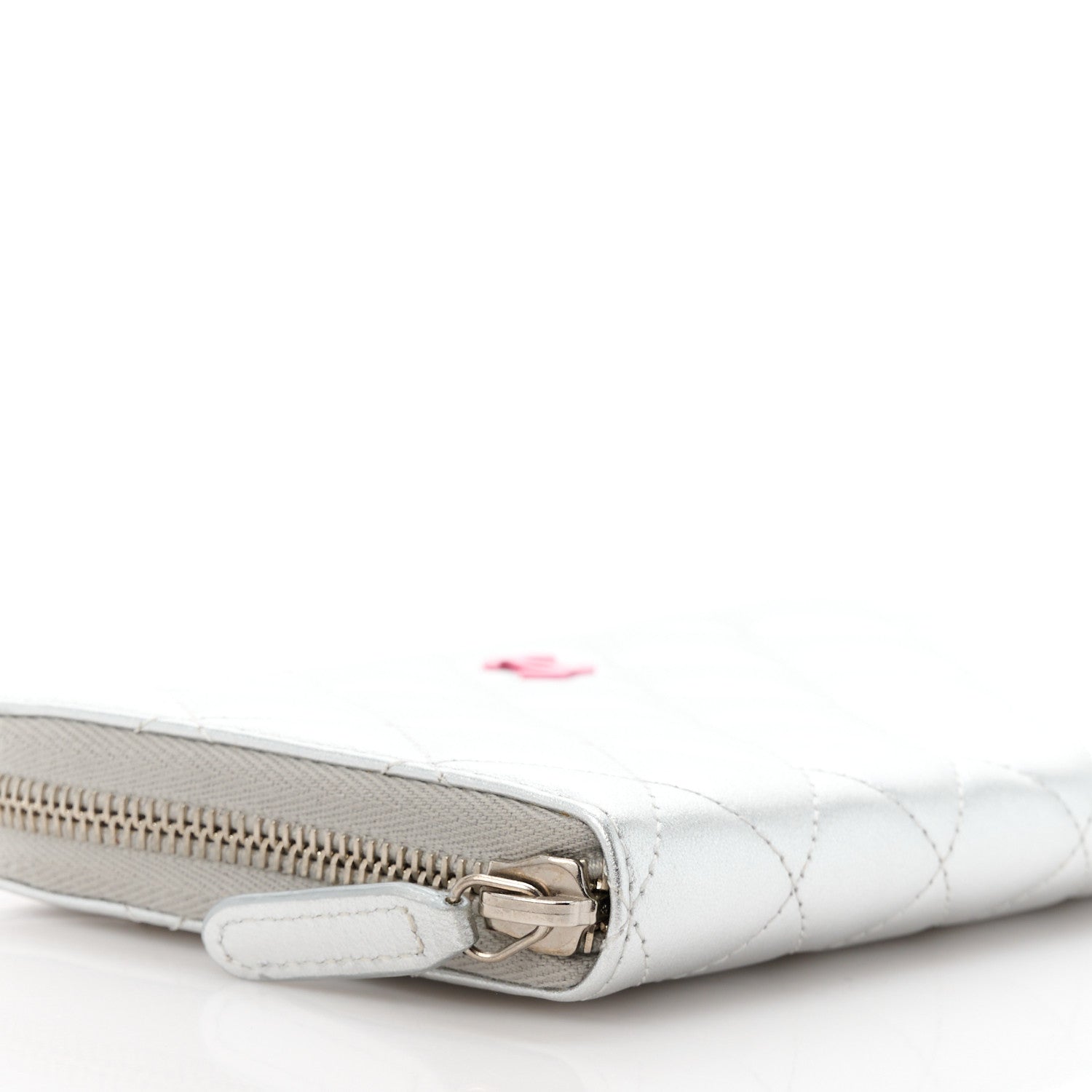 Chanel Metallic Lambskin Quilted Large Gusset Zip Around Wallet Silver Pink 10 of 12