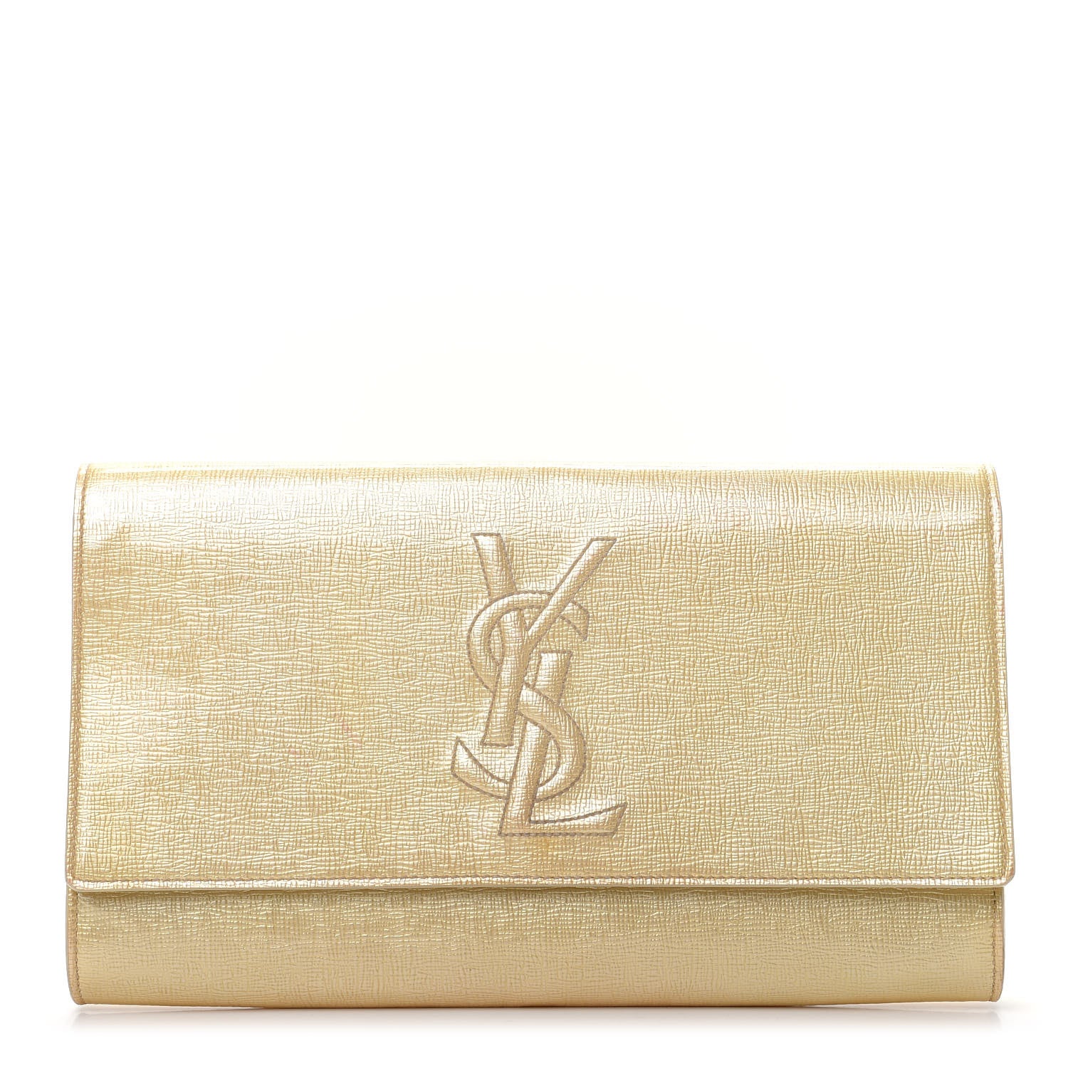 Saint Laurent Metallic Textured Calfskin Monogram Large Belle De Jour Clutch Gold 1 of 13