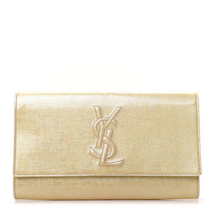 Saint Laurent Metallic Textured Calfskin Monogram Large Belle De Jour Clutch Gold 1 of 13