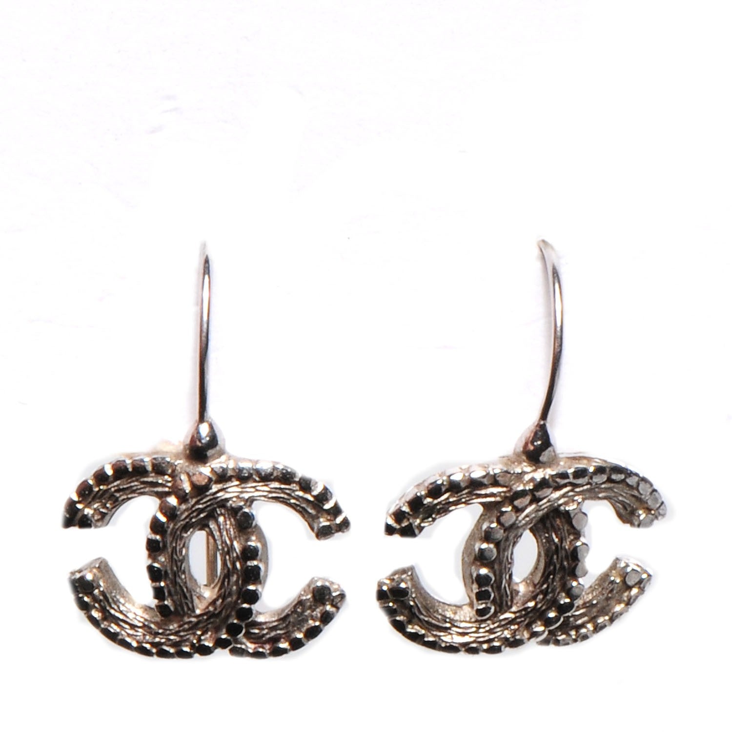 Chanel Textured CC Drop Earrings Silver 1 of 4