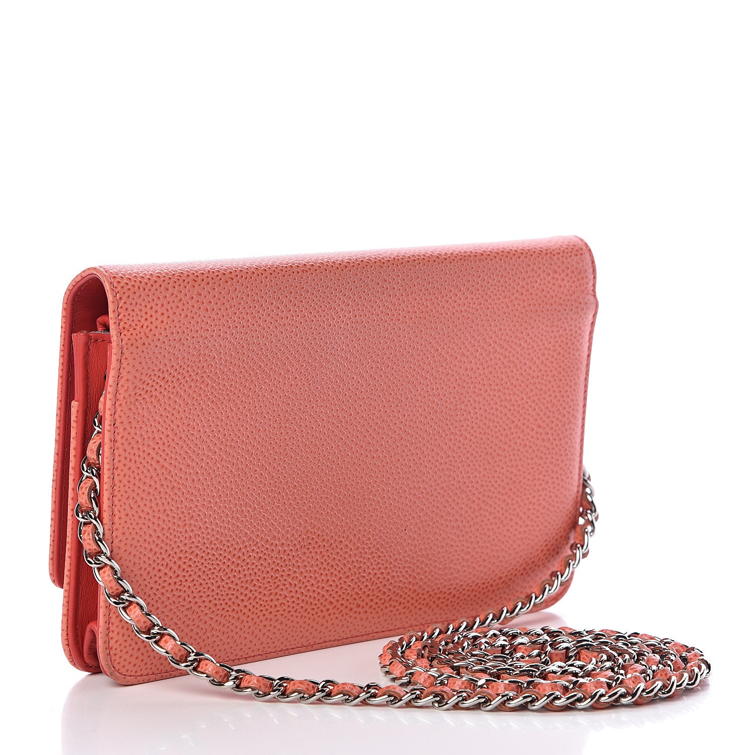 Chanel Caviar Timeless CC Wallet On Chain WOC Light Red 3 of 21