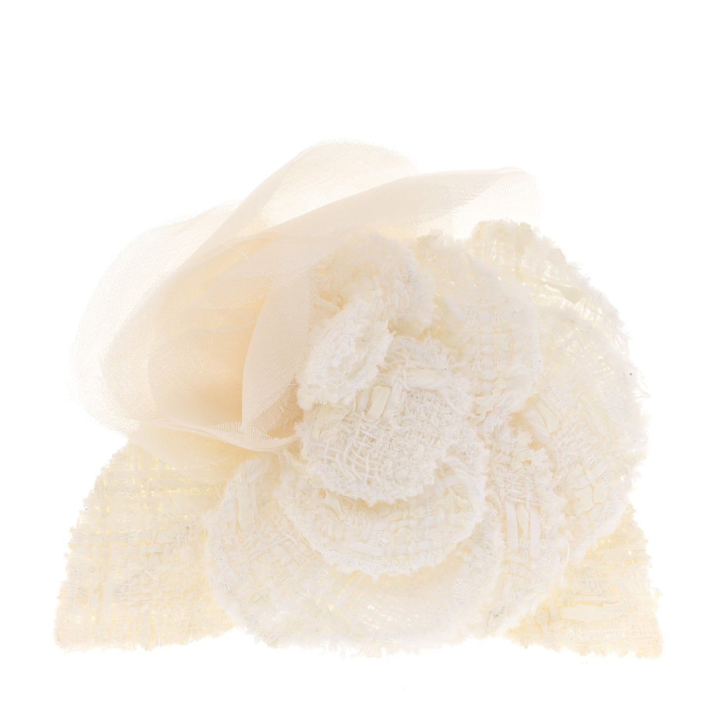 Tweed Camellia Pin Brooch Ivory