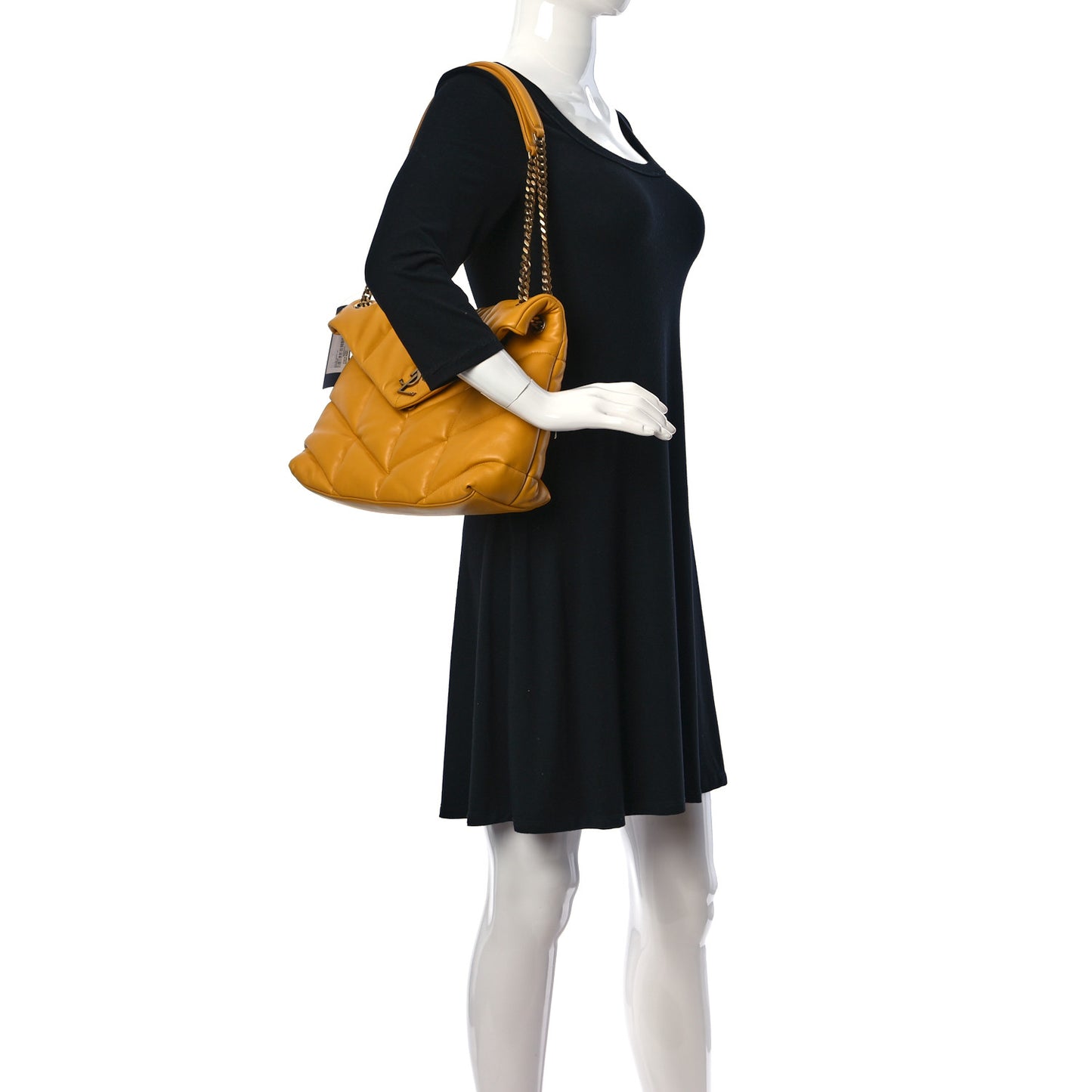 Lambskin Quilted Medium Loulou Puffer Monogram Chain Satchel Saffran