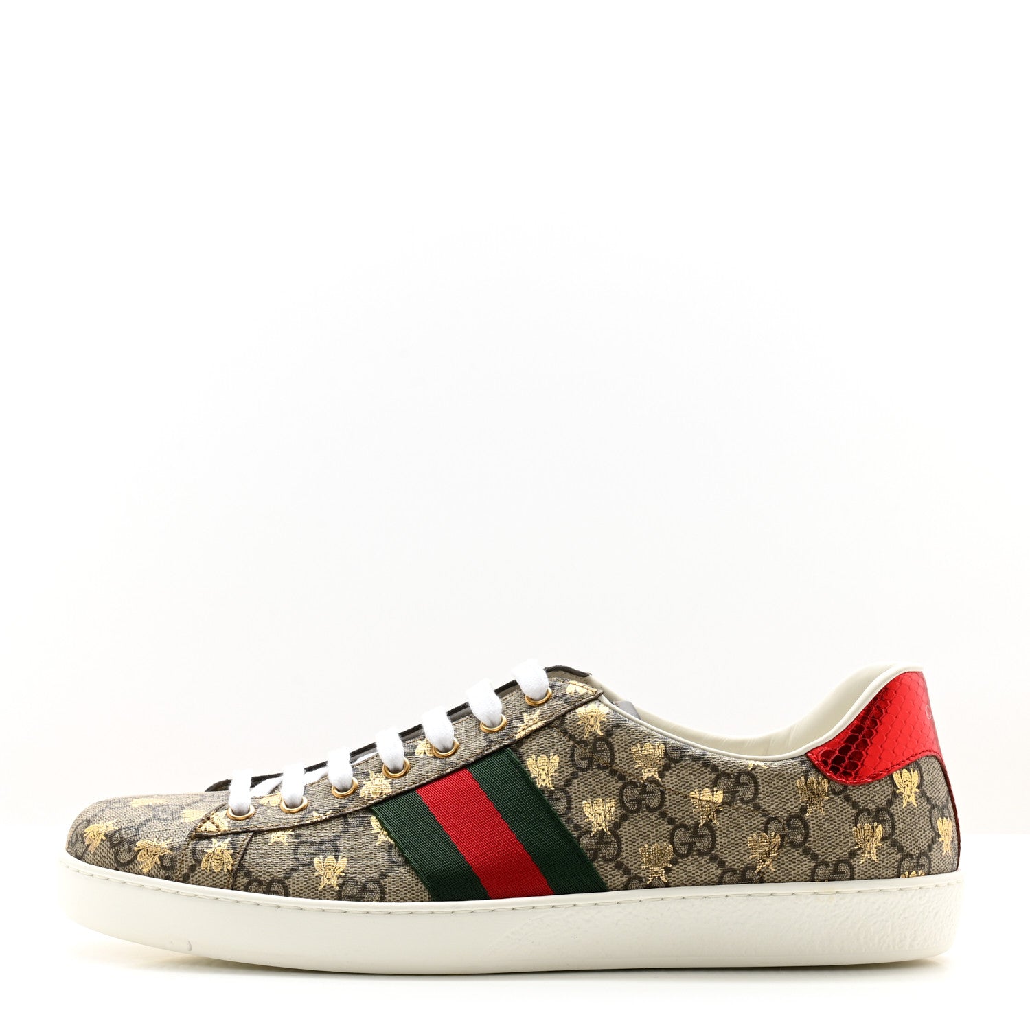 Gucci GG Supreme Monogram Bees Ayers Web Mens Ace Sneakers 11.5 Beige Oro Green Red 1 of 10