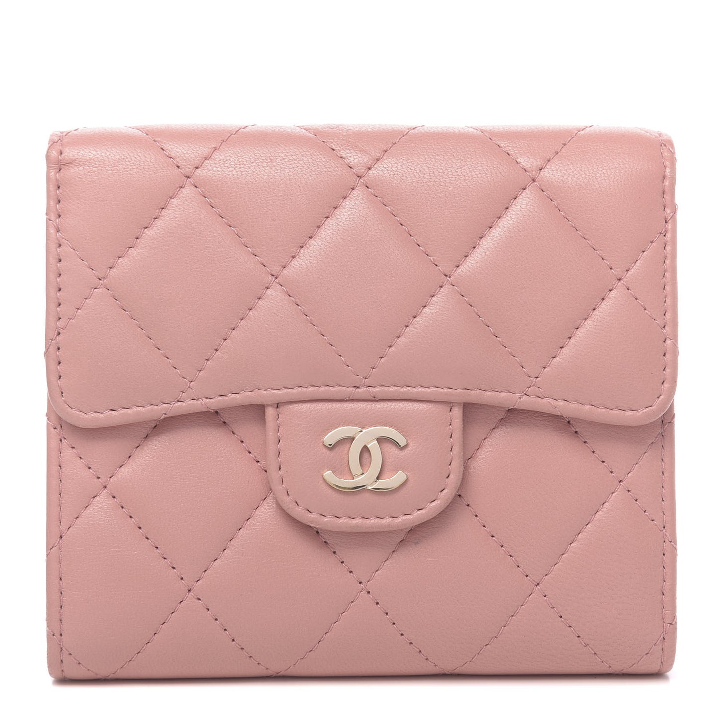 Lambskin Quilted Small Compact Wallet Pink