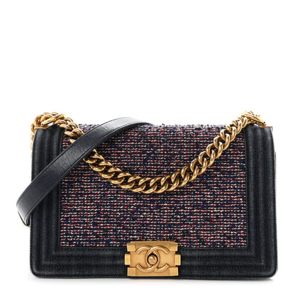 Chanel Tweed Denim Medium Boy Flap Navy Blue 1 of 9