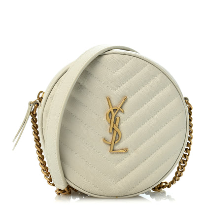 Saint Laurent Grain De Poudre Matelasse Chevron Quilted Round Vinyle Camera Bag Crema Soft 1 of 14
