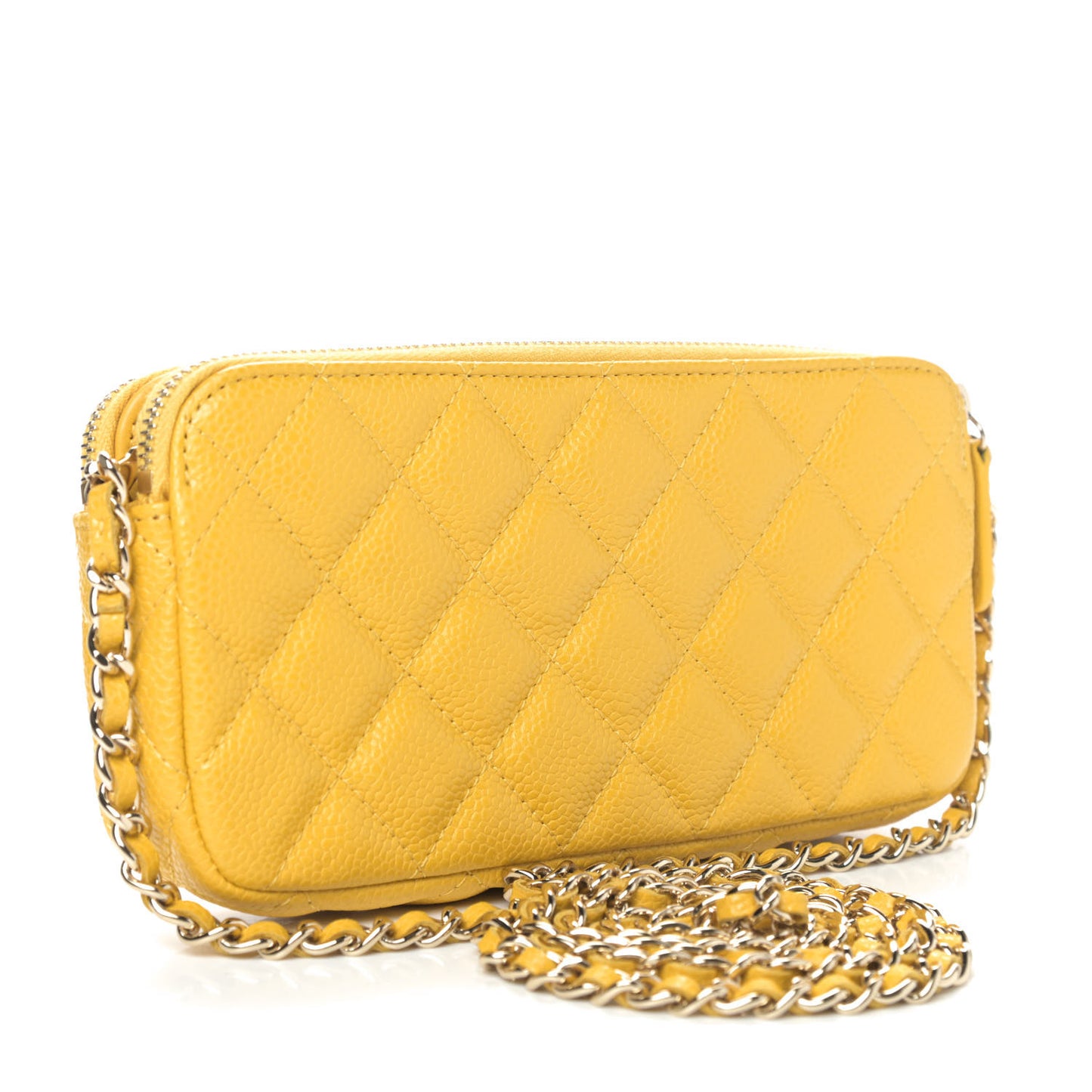 Caviar Quilted Small Clutch With Chain Yellow