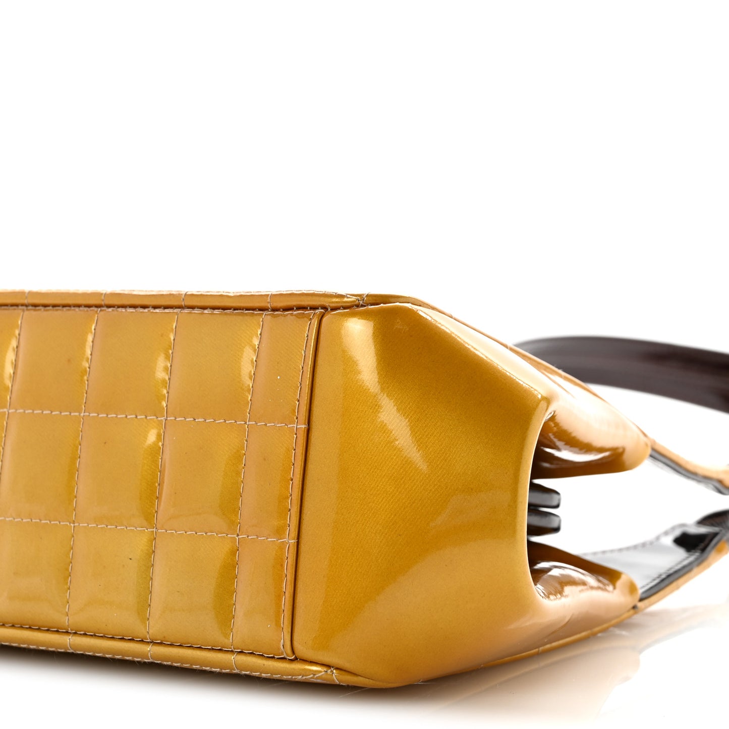 Patent Metallic Quilted Chocolate Bar Kiss Lock CC Shoulder Bag Gold