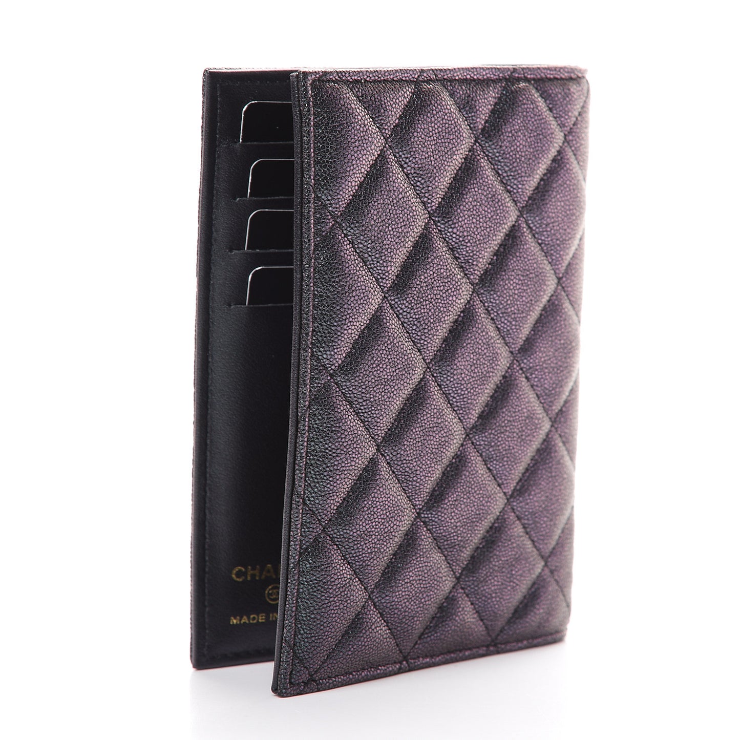 Iridescent Caviar Quilted Passport Holder Black