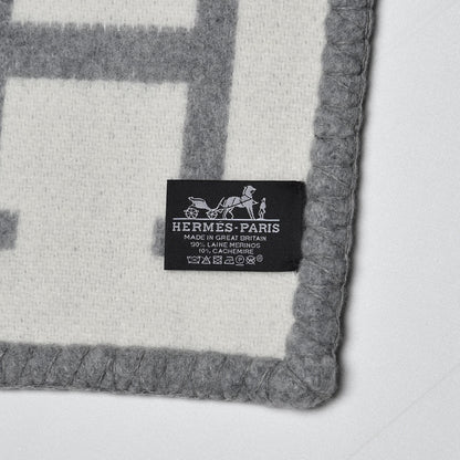Hermes Wool Cashmere Avalon III Blanket Ecru Gris Clair 4 of 4