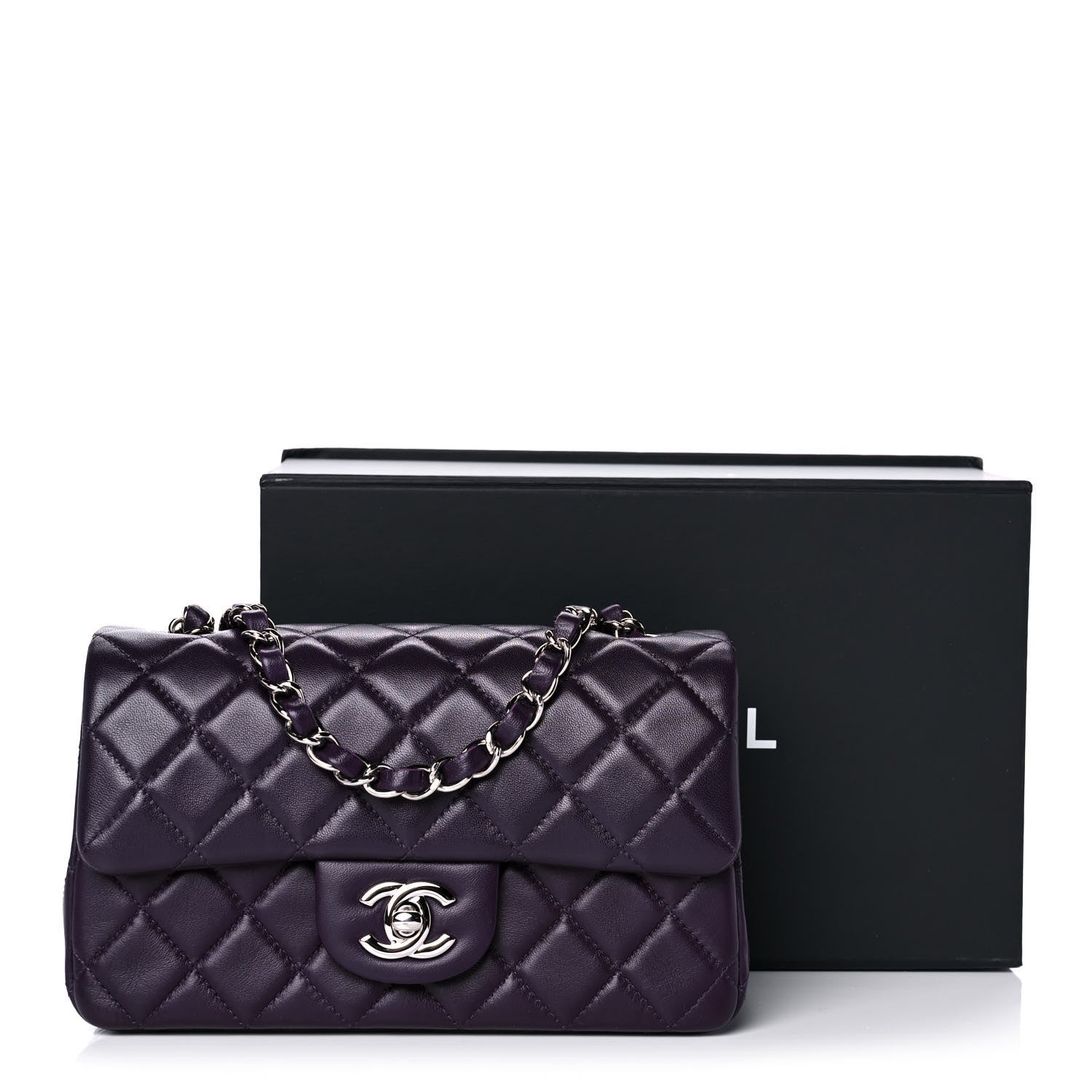 Chanel Lambskin Quilted Mini Rectangular Flap Dark Purple 13 of 13