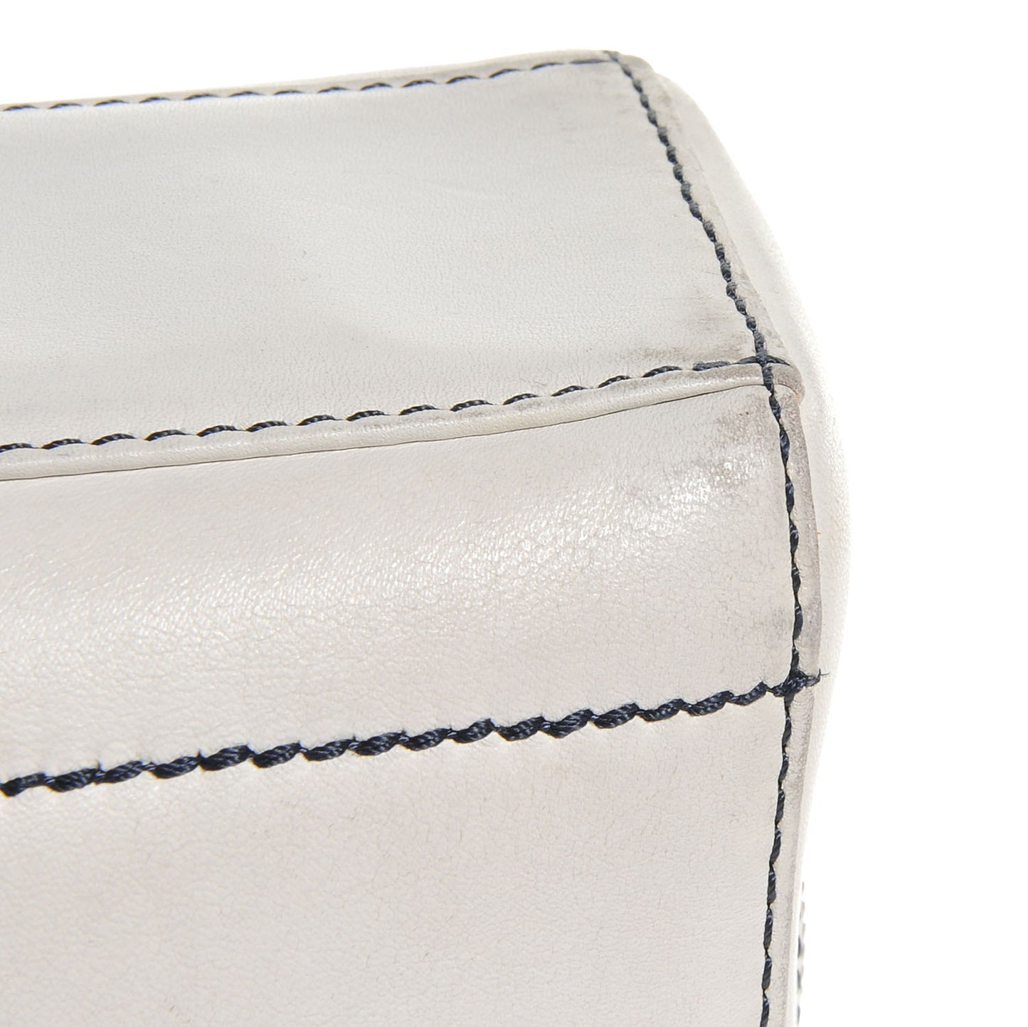 Leather Contrast Square Stitch Camera Case Dark White