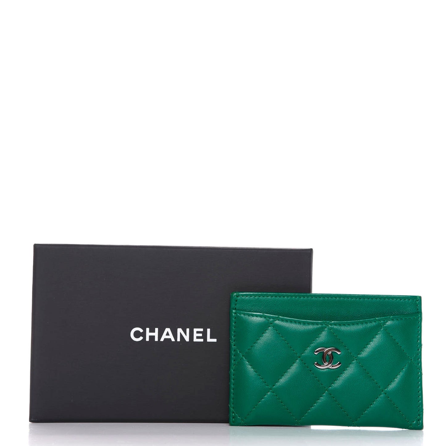 Lambskin Quilted Card Holder Green