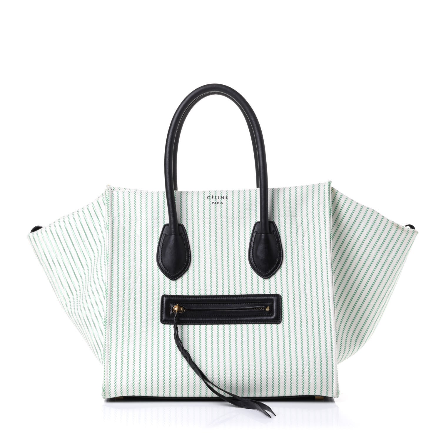 Celine Cotton Canvas Striped Medium Phantom Luggage White Green 1 of 5