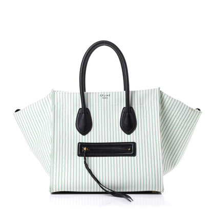 Celine Cotton Canvas Striped Medium Phantom Luggage White Green 1 of 5