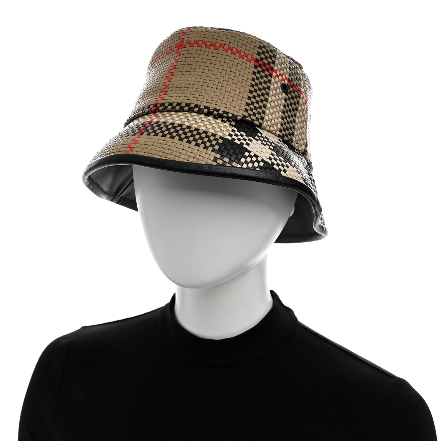 Burberry Calfskin Woven Check Bucket Hat M Archive Beige 2 of 8