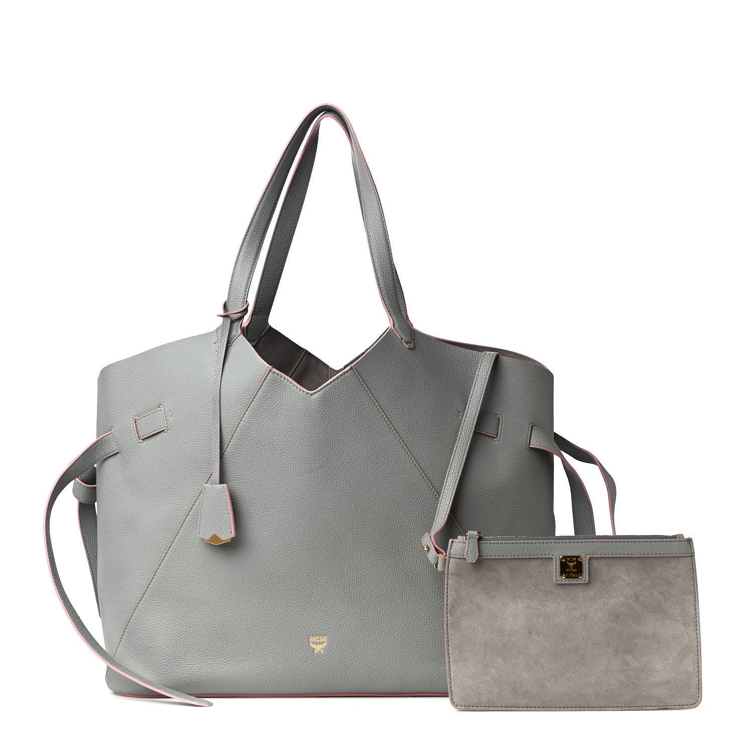 MCM Grained Calfskin Top Handle Tote Grey Pink 1 of 7