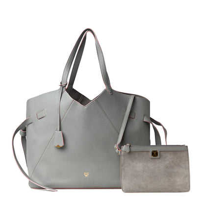 MCM Grained Calfskin Top Handle Tote Grey Pink 1 of 7