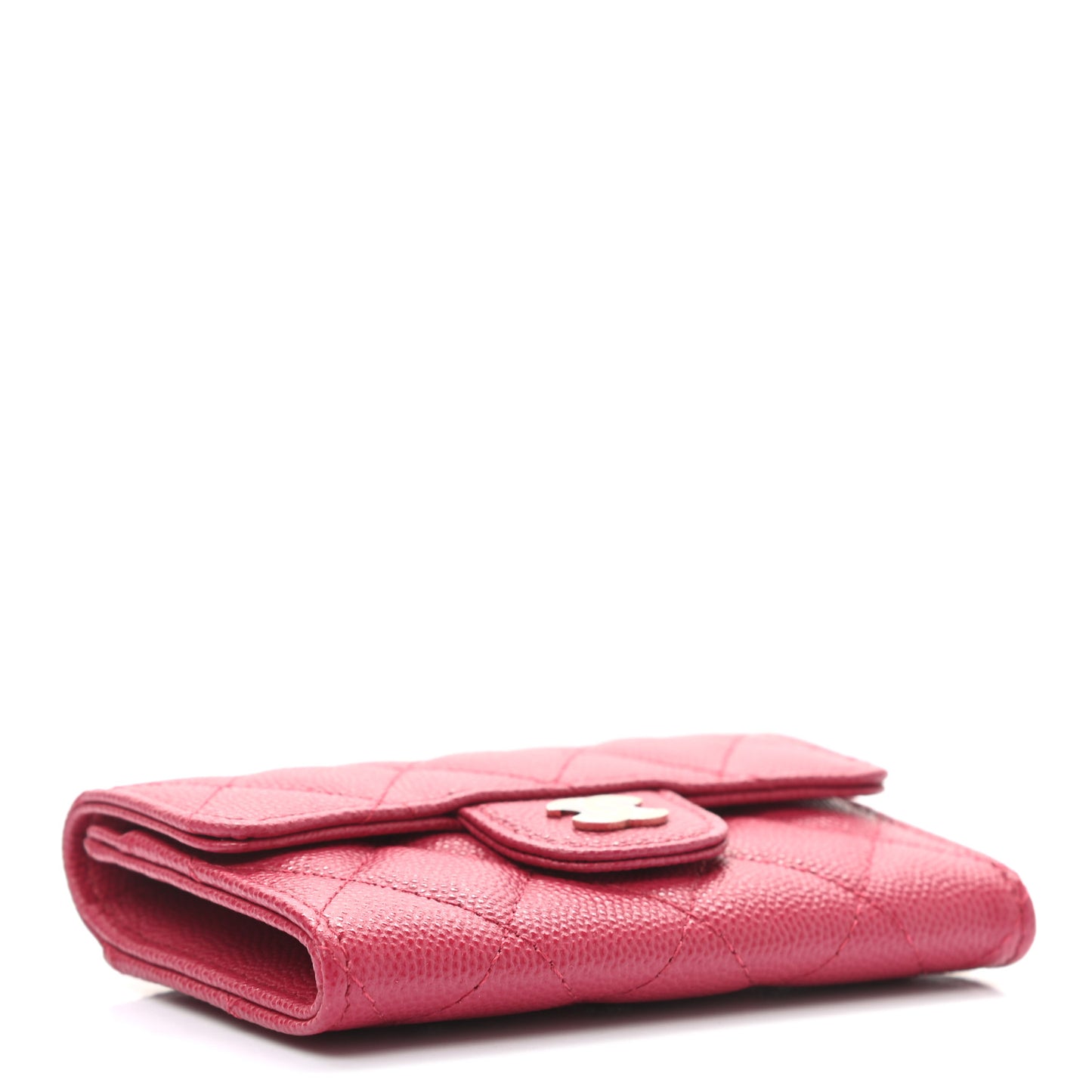 Caviar Quilted Flap Card Holder Wallet Dark Pink
