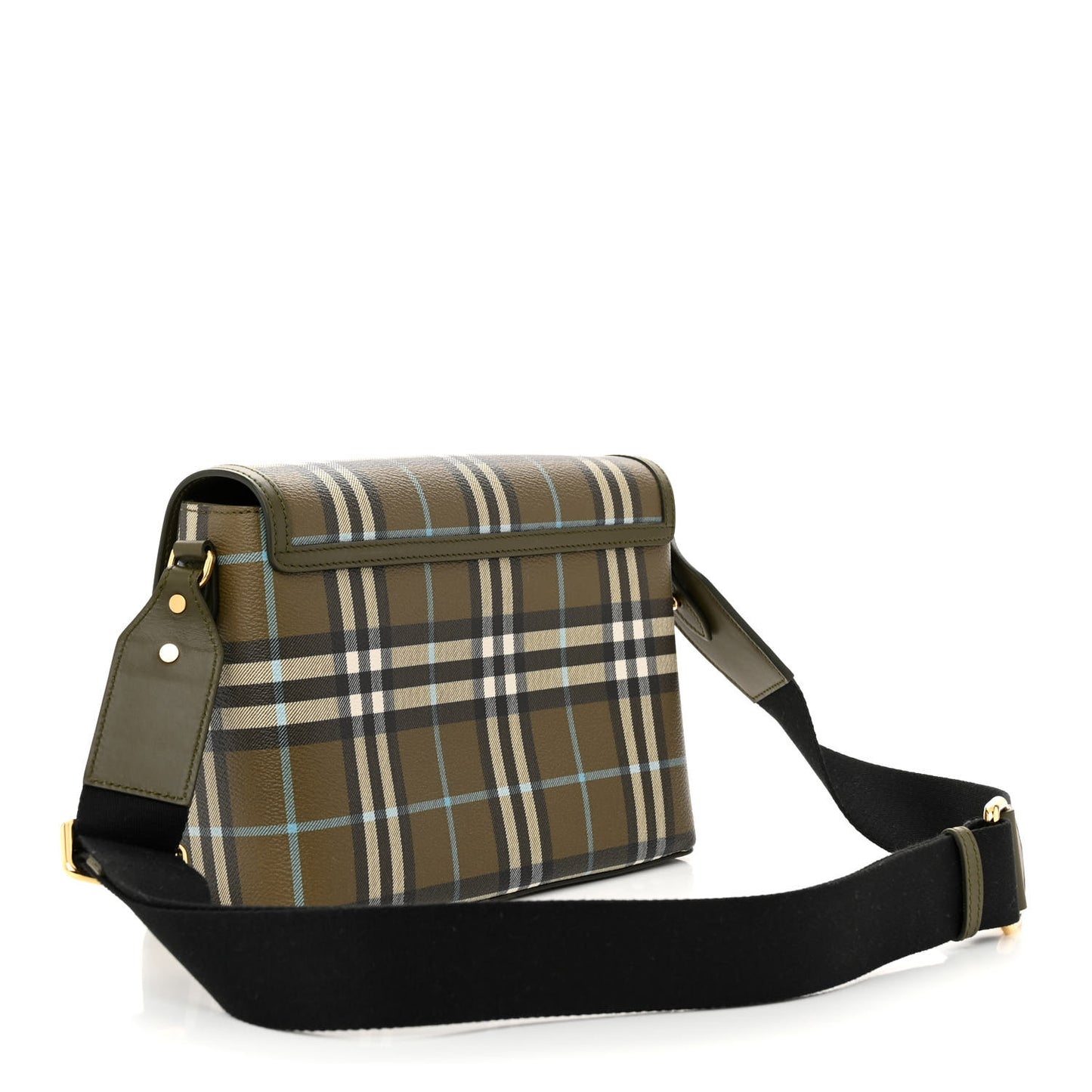 Coated Canvas Calfskin Vintage Check Medium Note Crossbody Bag Green