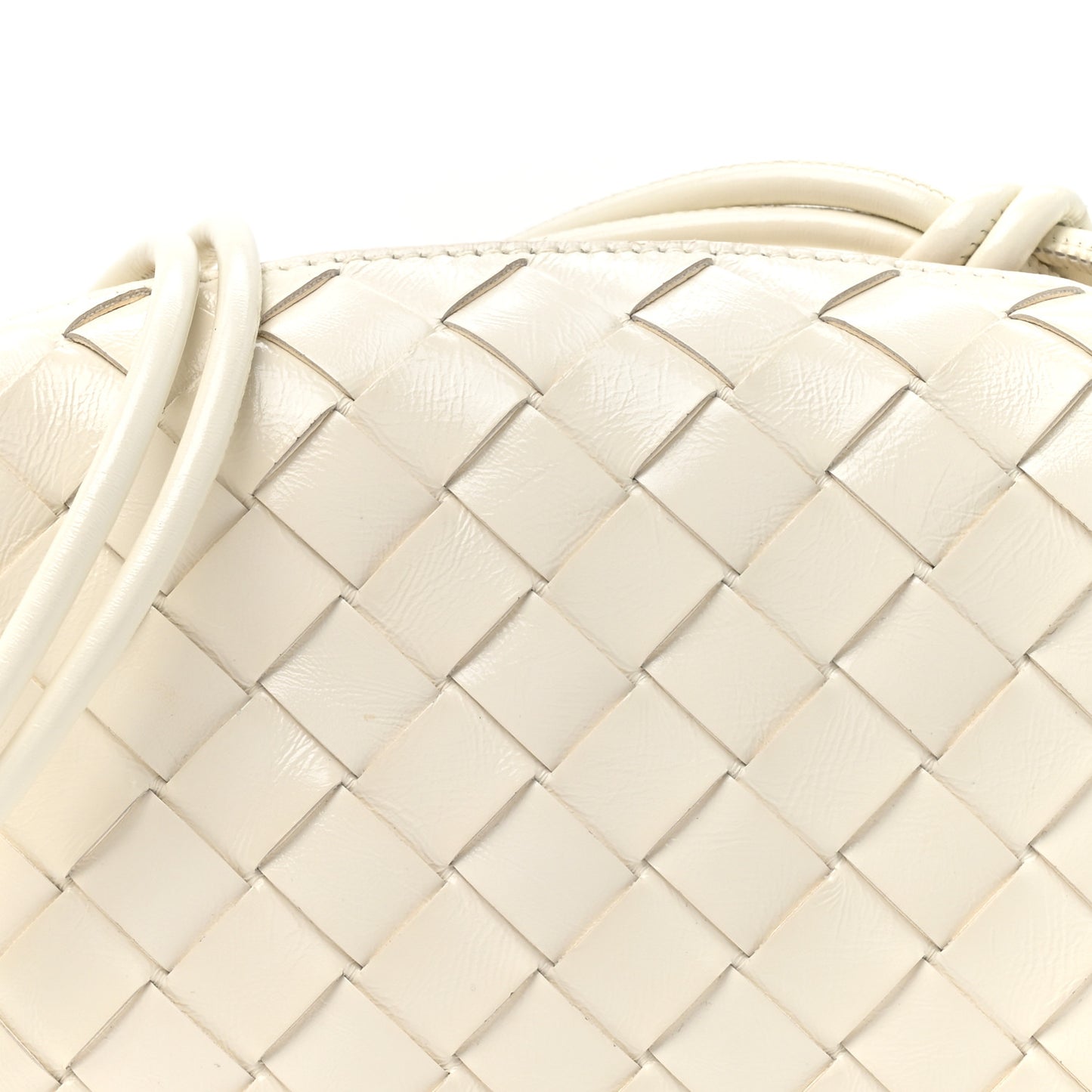 Polished Nappa Intrecciato Metal Knots Mini Loop Camera Bag Bone