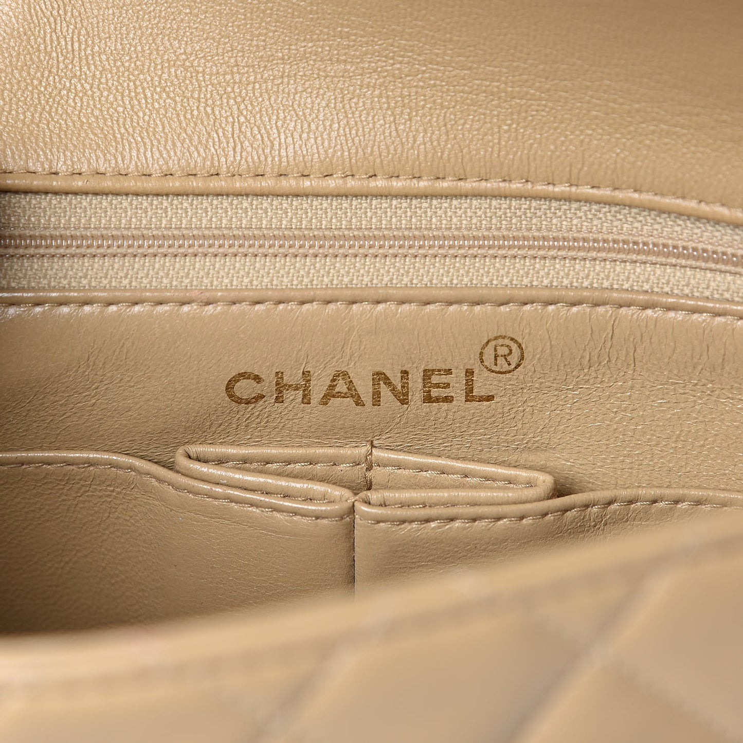 Lambskin Quilted Mini Square Flap Beige