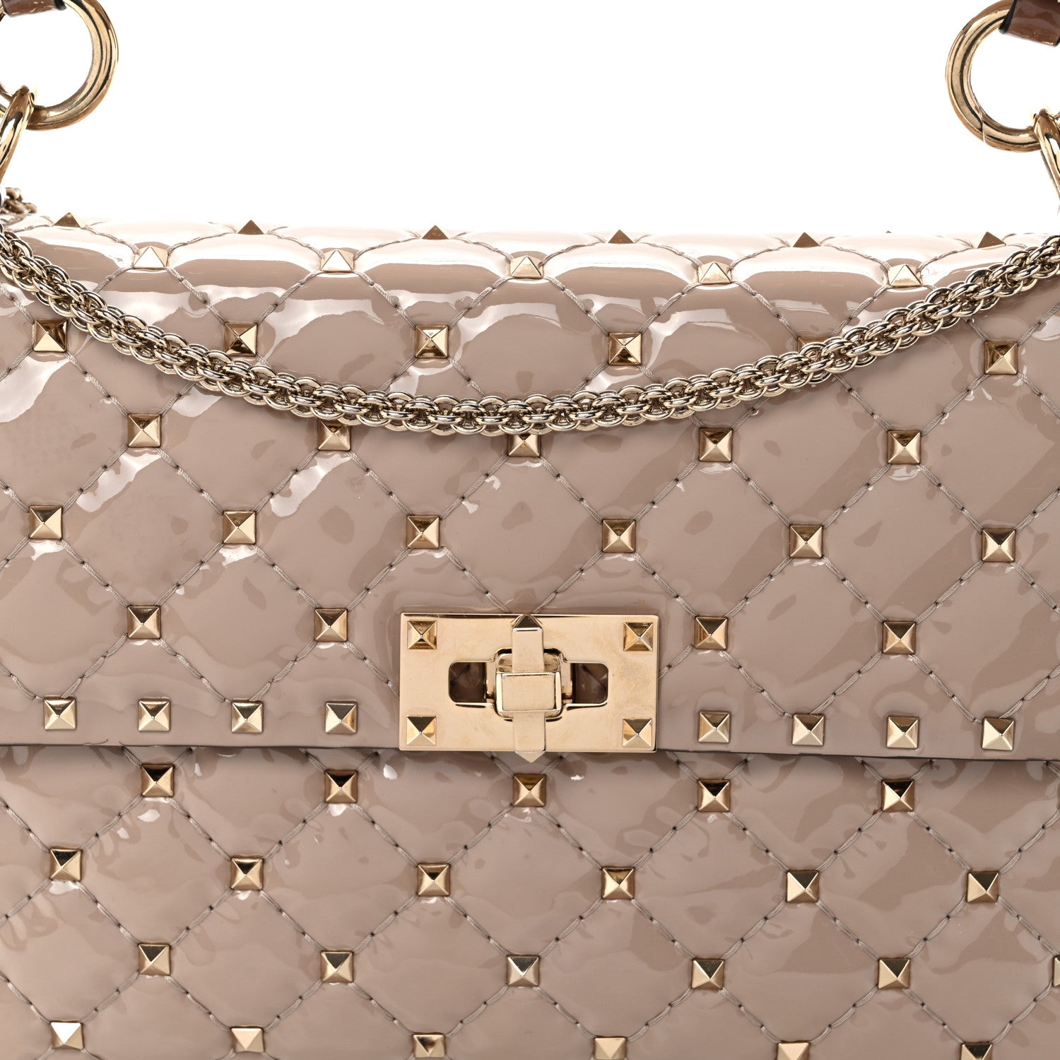 Valentino Garavani Patent Medium Rockstud Spike Shoulder Bag Poudre 7 of 10