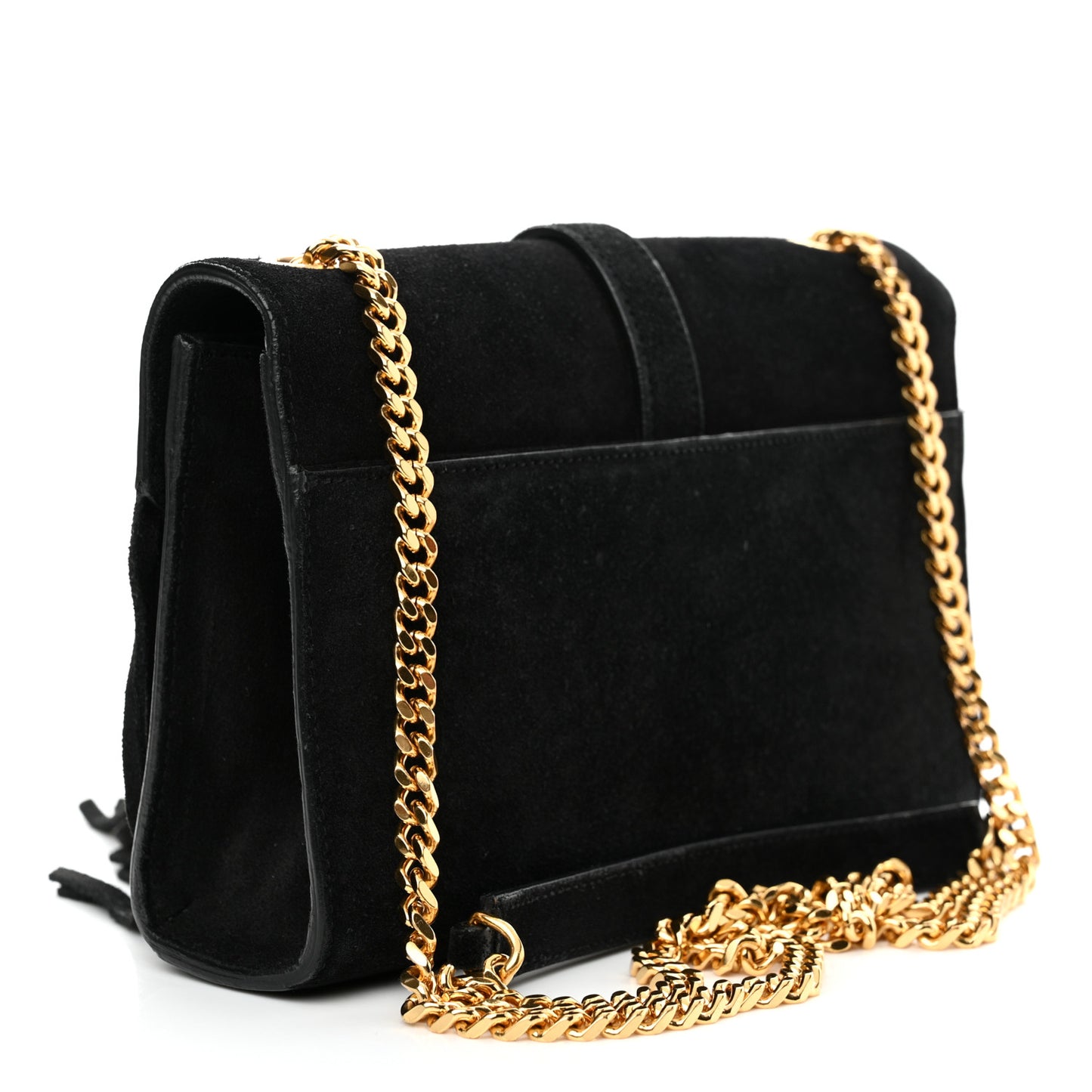 Suede Fringe Small Monogram Satchel Black