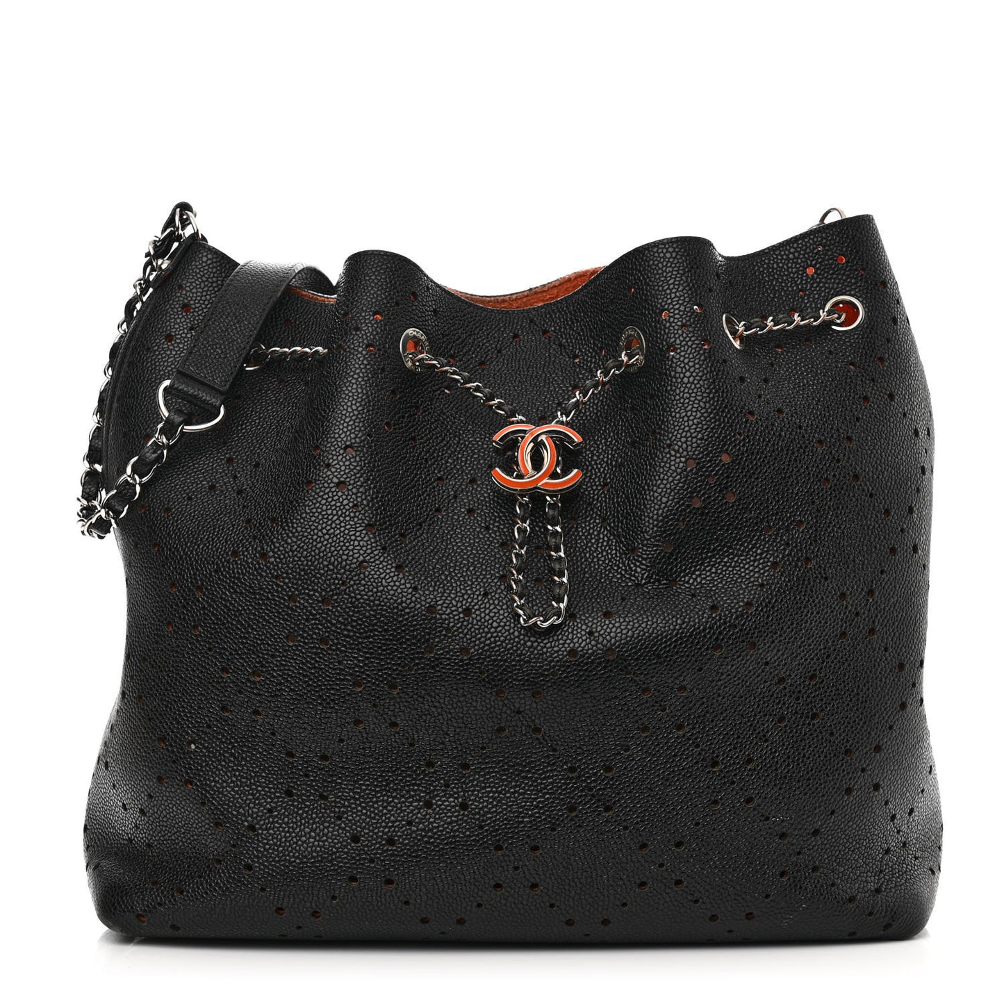 Caviar Perforated Drawstring CC Bag Black Orange