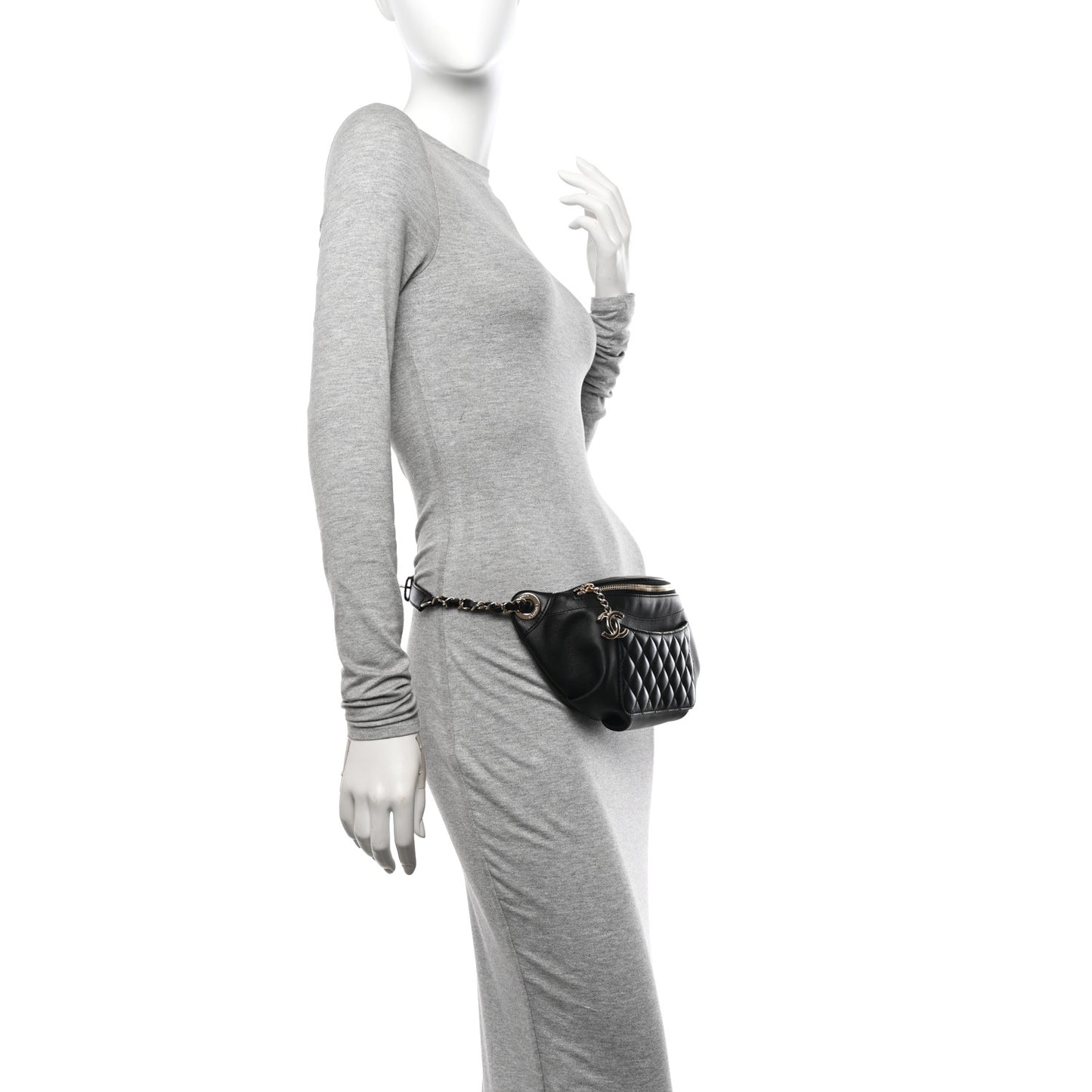 Lambskin Quilted Waist Bag Fanny Pack Black