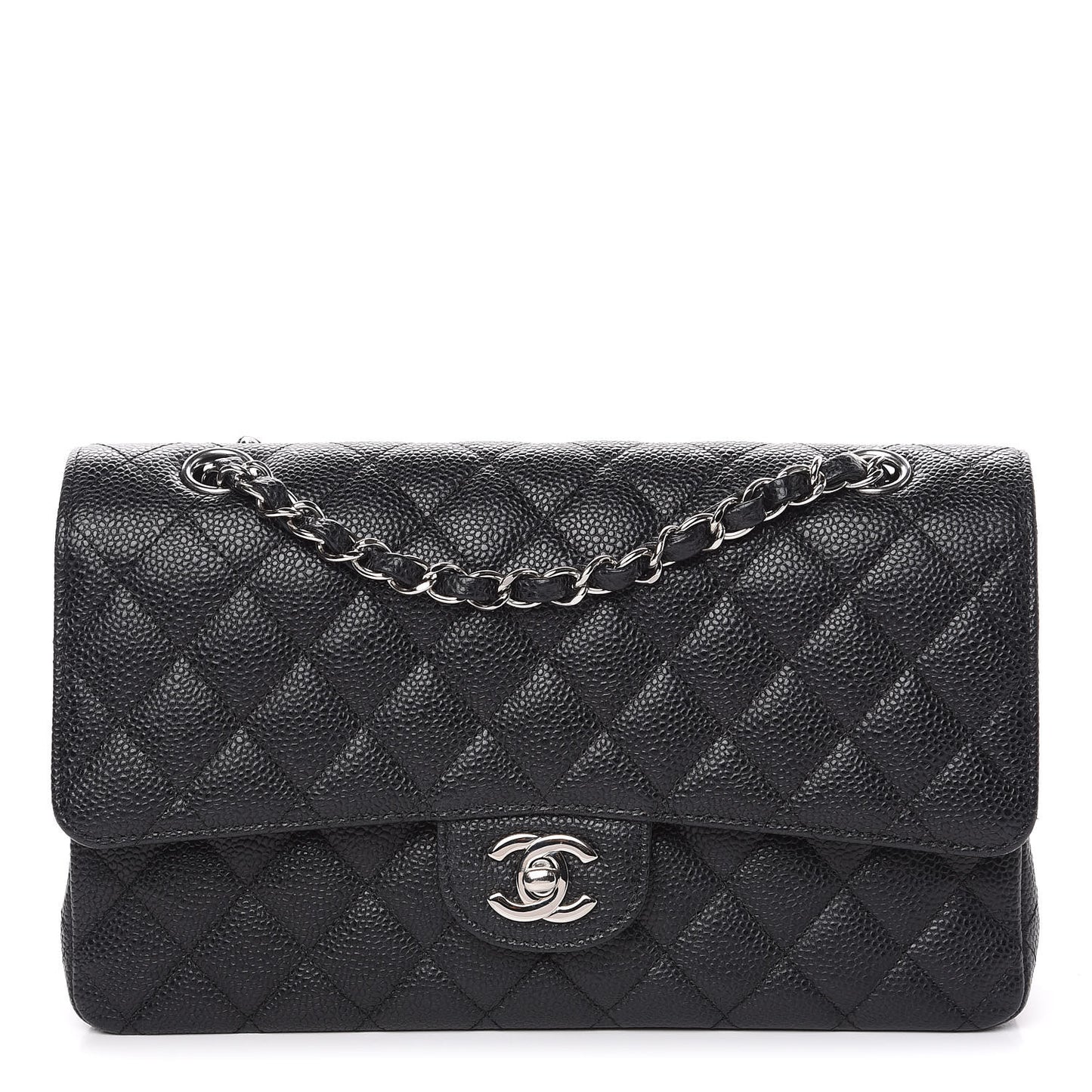 Caviar Quilted Medium Double Flap Black