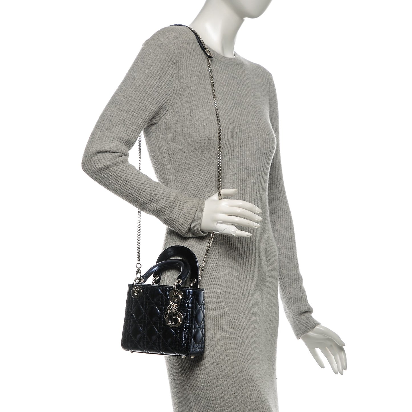 Metallic Calfskin Cannage Mini Lady Dior Marine