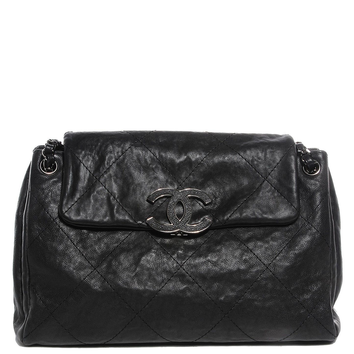Washed Calfskin Large Hamptons Shopping Tote Black