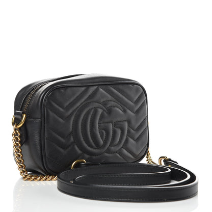 Gucci Calfskin Matelasse Mini GG Marmont Chain Shoulder Bag Black 3 of 16