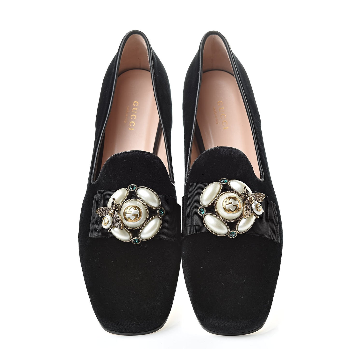 Velvet Etoile Pearl Embellished Loafers 38.5 Black