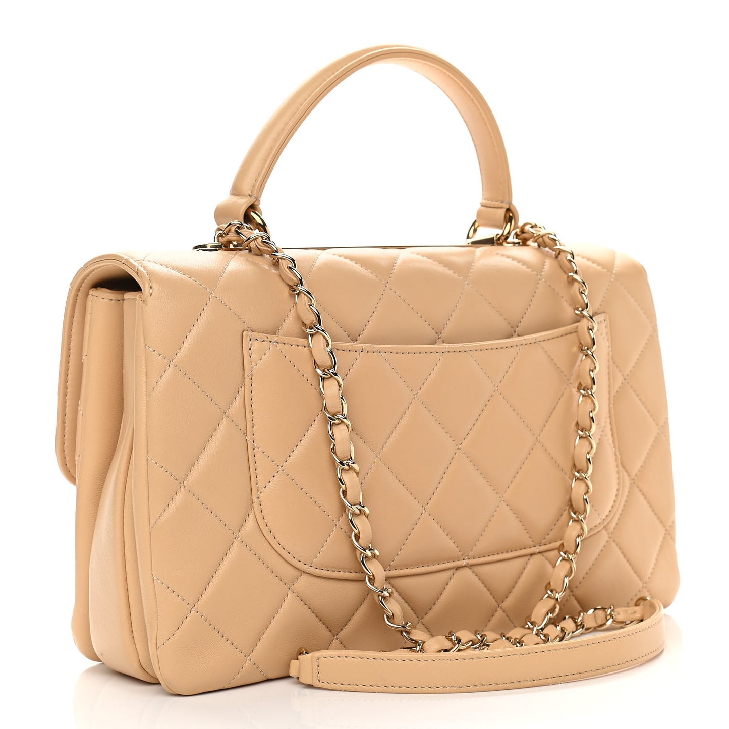 Lambskin Quilted Medium Trendy CC Flap Dual Handle Bag Beige