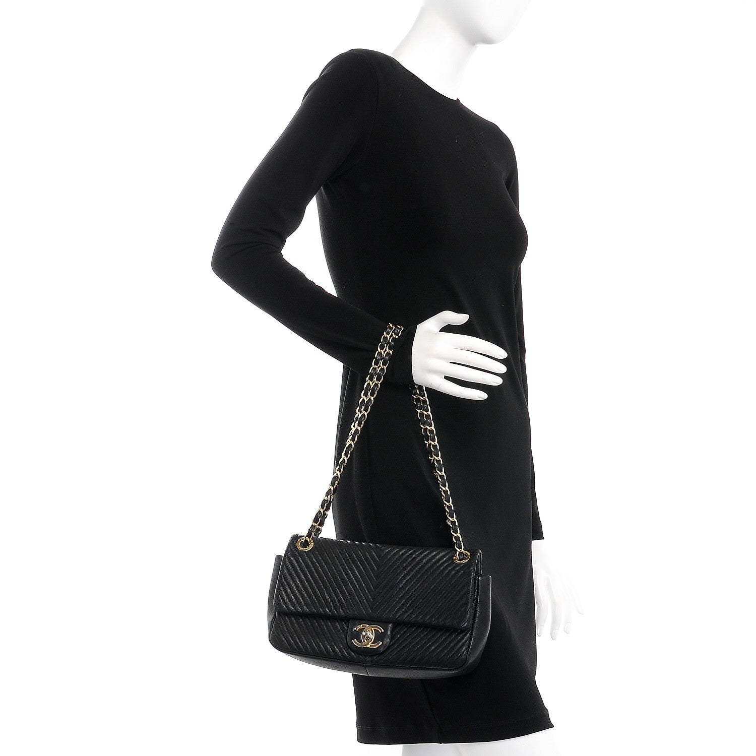 Chanel Calfskin Chevron Quilted Medium Surpique Flap Black 3 of 8