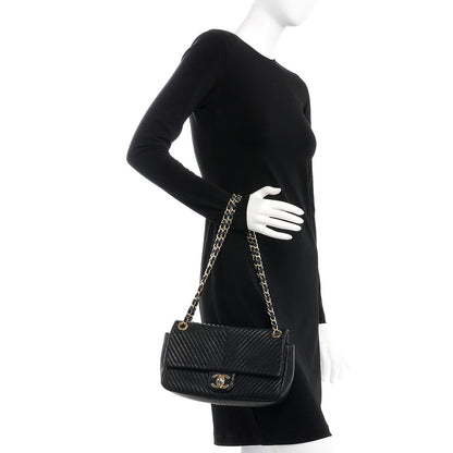 Chanel Calfskin Chevron Quilted Medium Surpique Flap Black 3 of 8