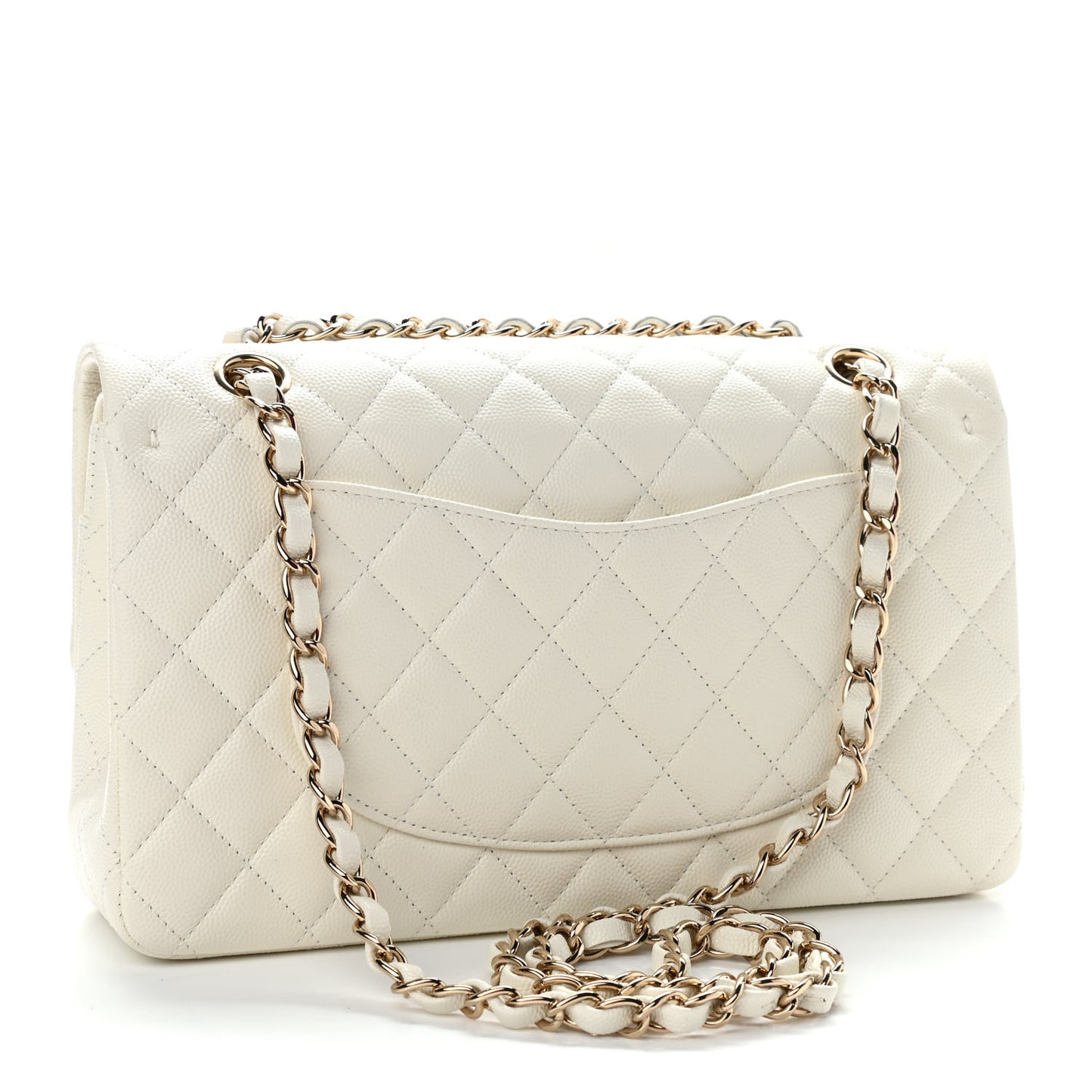 Caviar Quilted Medium Double Flap White