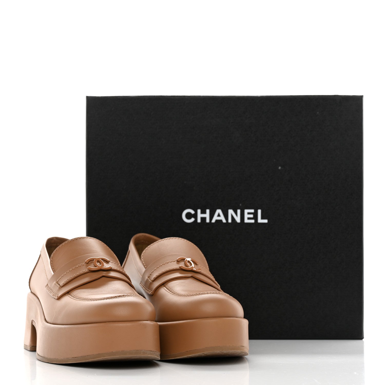 Chanel Calfskin CC Platform Loafers 38 Beige 10 of 10