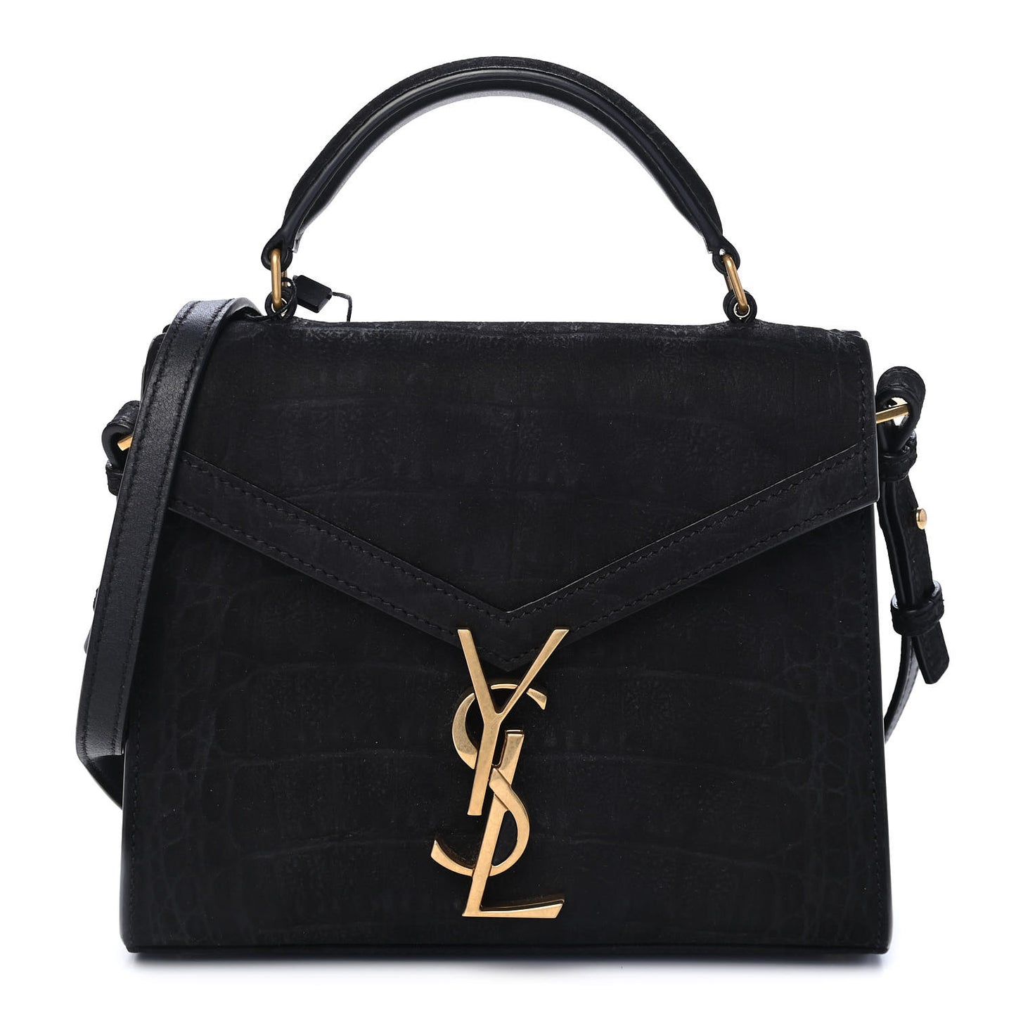 Nubuk Crocodile Embossed Mini Classic Monogram Cassandra Top Handle Black