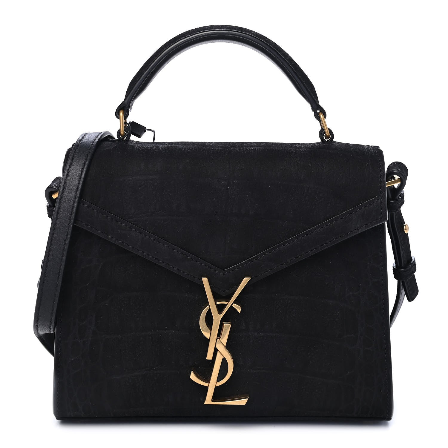 Saint Laurent Nubuk Crocodile Embossed Mini Classic Monogram Cassandra Top Handle Black 1 of 9